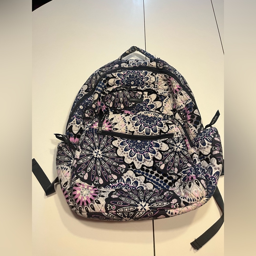 Vera Bradley pink gray floral book bag school backpack quilted
